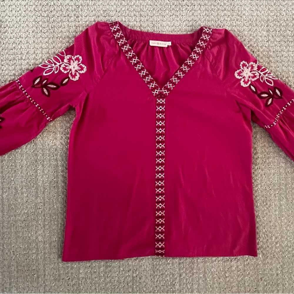 Tory Burch Fuchsia Embroidered Blouse